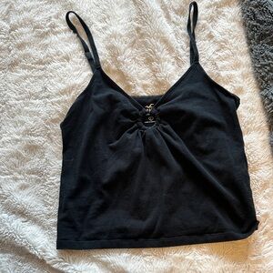 Hollister Black V-Neck Ruched Spaghetti Strap Cami